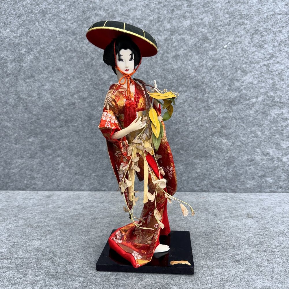 Vintage Japanese Doll Fuji Musume Wisteria Maiden Kimono Floral Pattern, Japan